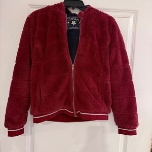 Losan burgundy faux fur coat with pockets kids girls size 16